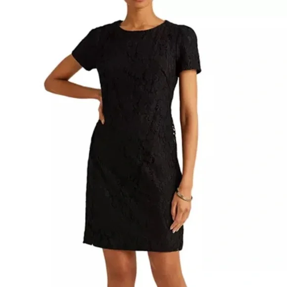 LAUREN RALPH LAUREN BLACK LACE PUFF SHORT SLEEVE COCKTAIL MIDI DRESS **NWT** - Picture 4 of 15